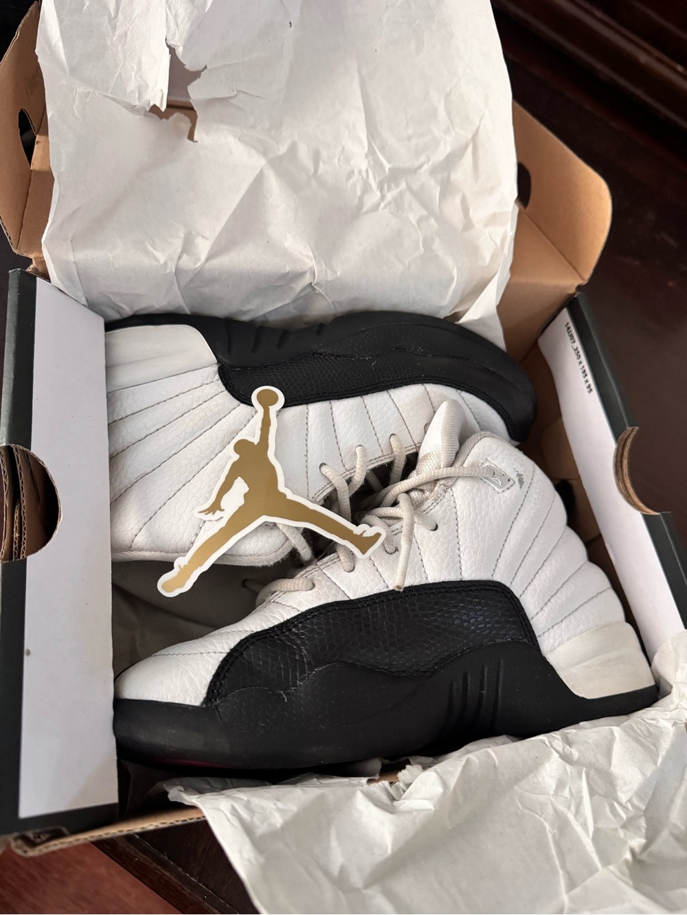 Jordan Men’s Basketball Sneakers in White and Black with Gold Jumpman